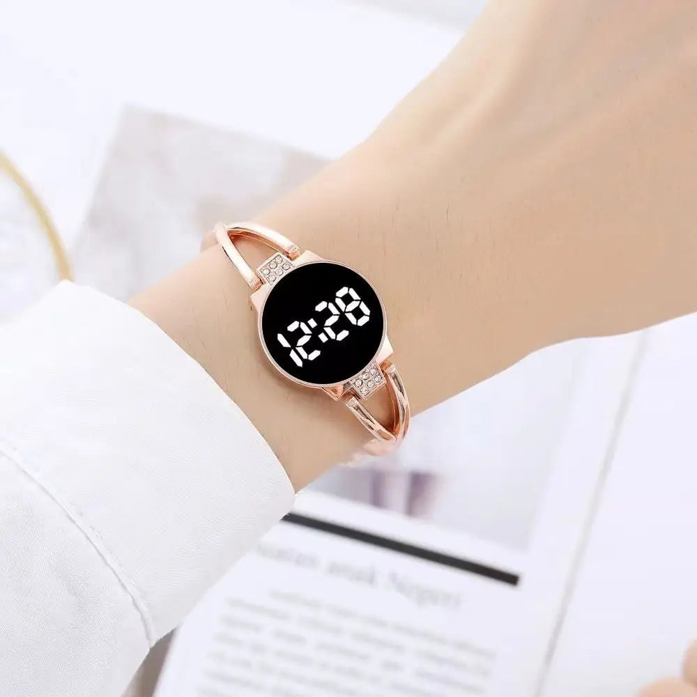 MAYZHISU Fashion LED Watch for Women Touch Screen Ladies Wristwatch Digital Clock Steel Band Electronic Female Bracelet Watch