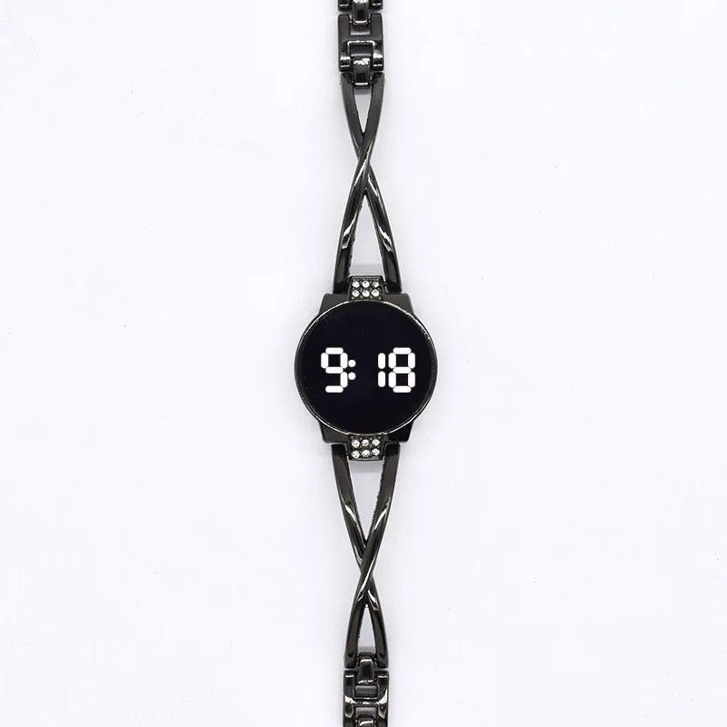 MAYZHISU Fashion LED Watch for Women Touch Screen Ladies Wristwatch Digital Clock Steel Band Electronic Female Bracelet Watch